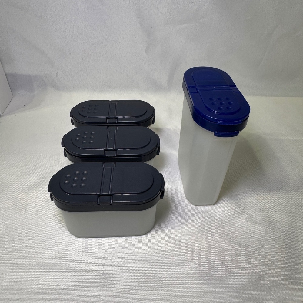 Tupperware Modular Mates Spice Shaker Set 4pc 1846 1843 Blue Black Lids
